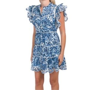 House of Harlow 1960 Melba Blue Floral Ruffle Button Front Dress